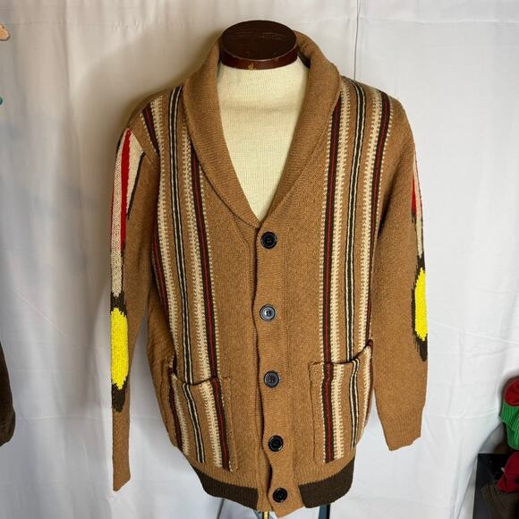 Unbranded Shawl Collar Cardigan Western Aztec Grandpa Knit Brown L - Picture 1 of 4